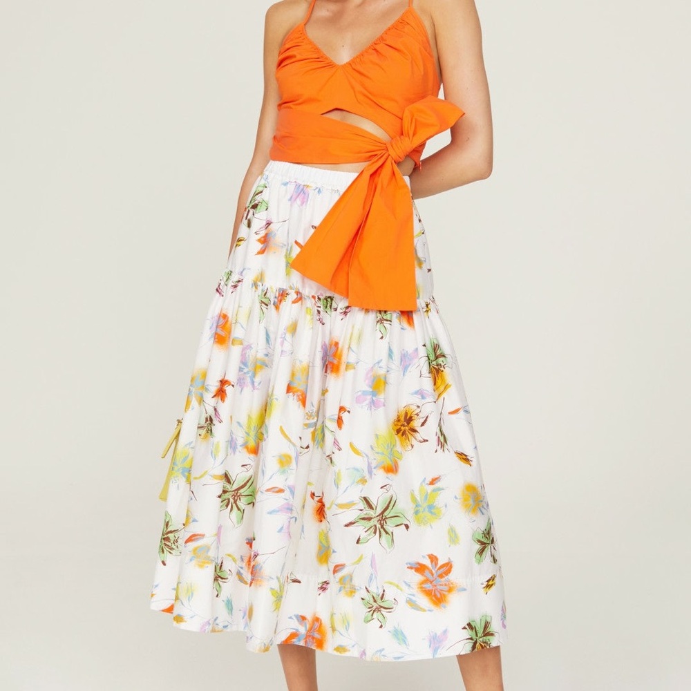Tanya Taylor Orange Yellow A-line Midi Skirt Resort Wear